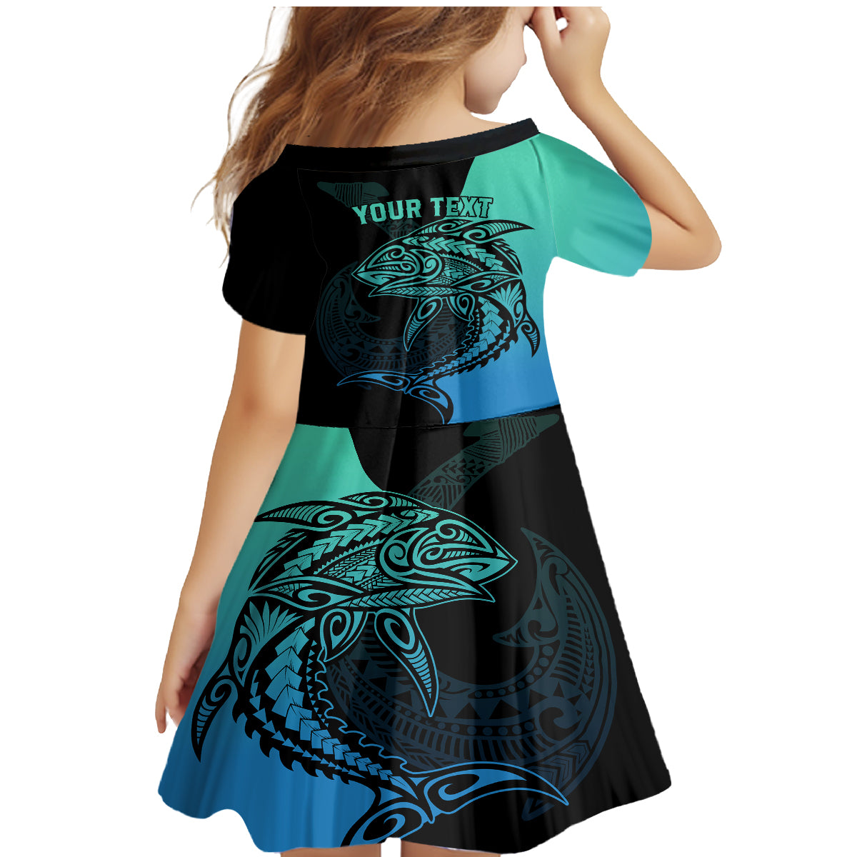 Personalised Polynesia Fishing Family Matching Mermaid Dress and Hawaiian Shirt With Maori Hei Matau Fish Hook Turquoise Art LT9 - Polynesian Pride