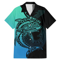 Personalised Polynesia Fishing Family Matching Mermaid Dress and Hawaiian Shirt With Maori Hei Matau Fish Hook Turquoise Art LT9 Dad's Shirt - Short Sleeve Turquoise - Polynesian Pride