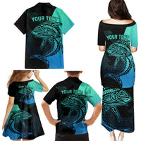 Personalised Polynesia Fishing Family Matching Puletasi Dress and Hawaiian Shirt With Maori Hei Matau Fish Hook Turquoise Art LT9 - Polynesian Pride