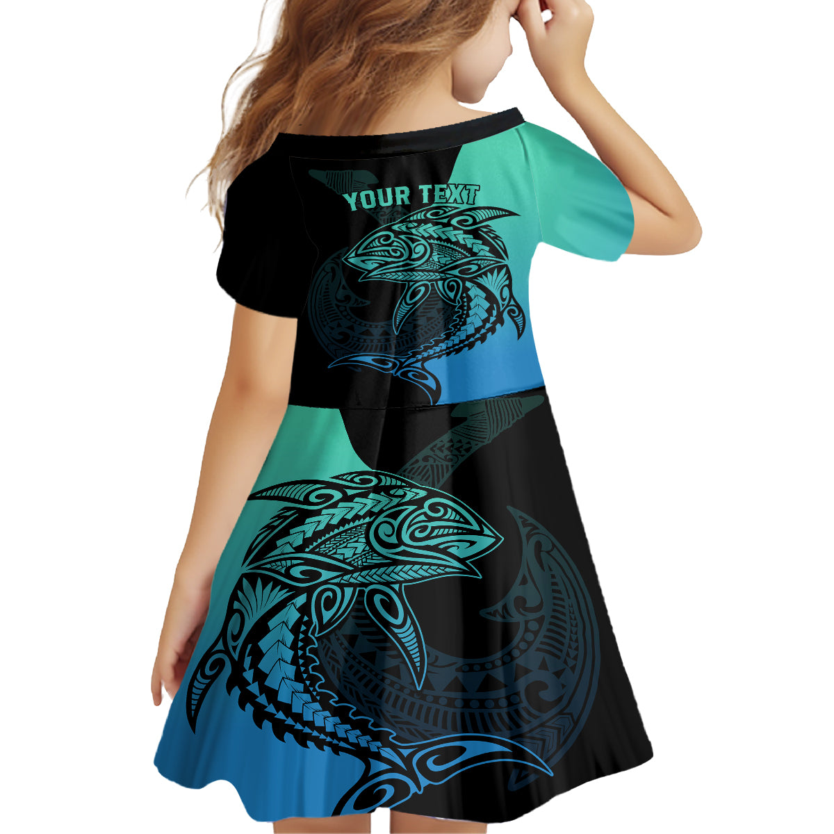 Personalised Polynesia Fishing Family Matching Tank Maxi Dress and Hawaiian Shirt With Maori Hei Matau Fish Hook Turquoise Art LT9 - Polynesian Pride