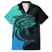 Personalised Polynesia Fishing Family Matching Tank Maxi Dress and Hawaiian Shirt With Maori Hei Matau Fish Hook Turquoise Art LT9 Dad's Shirt - Short Sleeve Turquoise - Polynesian Pride
