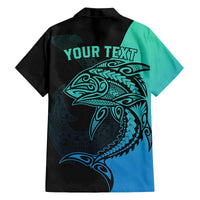 Personalised Polynesia Fishing Family Matching Tank Maxi Dress and Hawaiian Shirt With Maori Hei Matau Fish Hook Turquoise Art LT9 - Polynesian Pride