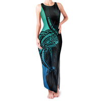 Personalised Polynesia Fishing Family Matching Tank Maxi Dress and Hawaiian Shirt With Maori Hei Matau Fish Hook Turquoise Art LT9 Mom's Dress Turquoise - Polynesian Pride