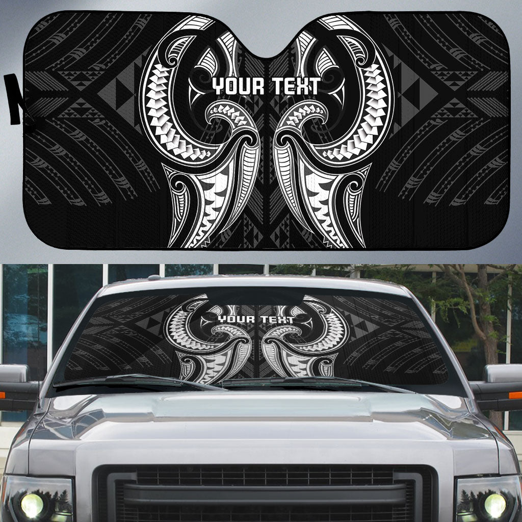 Maori Rugby Custom Ngaru Mangopare Auto Sun Shade Black Whetu Niho Taniwha Motif LT9 Black - Polynesian Pride