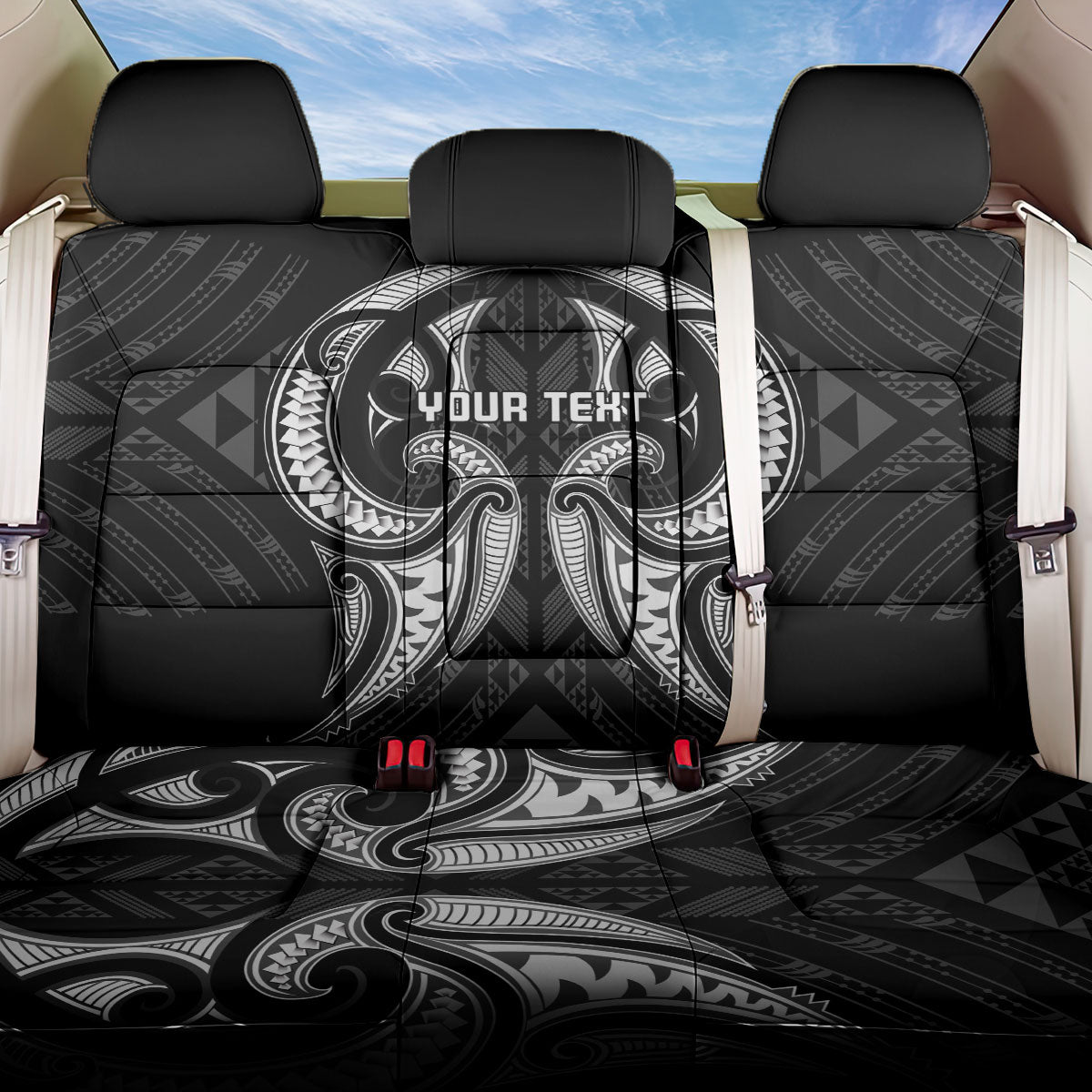 Maori Rugby Custom Ngaru Mangopare Back Car Seat Cover Black Whetu Niho Taniwha Motif LT9 One Size Black - Polynesian Pride
