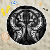 Maori Rugby Custom Ngaru Mangopare Beach Blanket Black Whetu Niho Taniwha Motif LT9 One Size 150cm Black - Polynesian Pride
