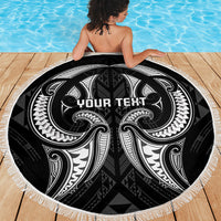 Maori Rugby Custom Ngaru Mangopare Beach Blanket Black Whetu Niho Taniwha Motif LT9 - Polynesian Pride