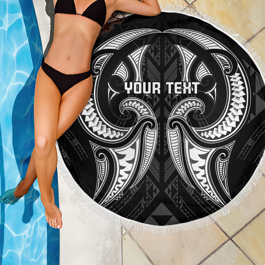 Maori Rugby Custom Ngaru Mangopare Beach Blanket Black Whetu Niho Taniwha Motif LT9 - Polynesian Pride