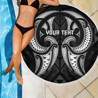 Maori Rugby Custom Ngaru Mangopare Beach Blanket Black Whetu Niho Taniwha Motif LT9 - Polynesian Pride