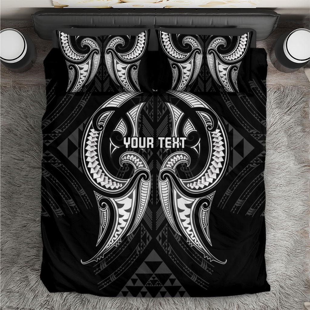 Maori Rugby Custom Ngaru Mangopare Bedding Set Black Whetu Niho Taniwha Motif LT9 Black - Polynesian Pride