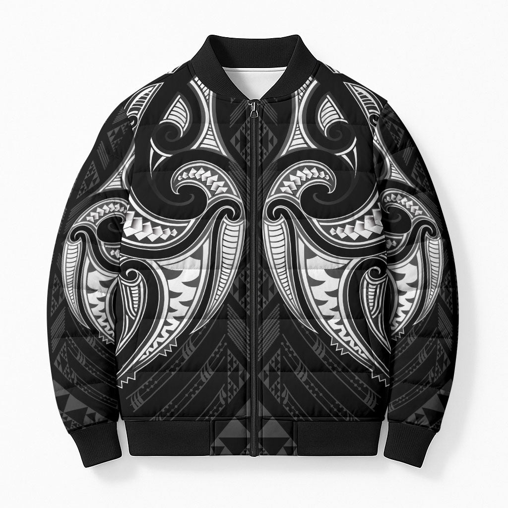 Maori Rugby Custom Ngaru Mangopare Bomber Puffer Jacket Black Whetu Niho Taniwha Motif LT9 Unisex Black - Polynesian Pride