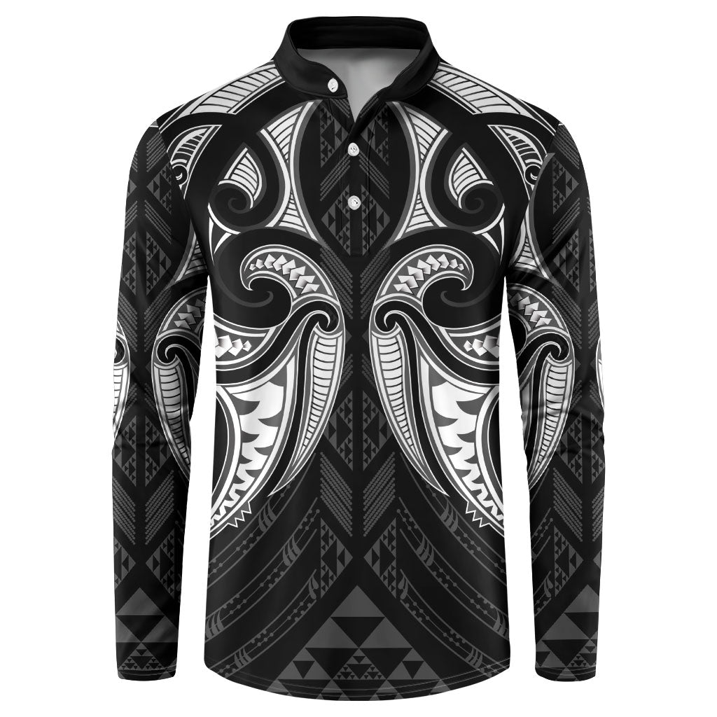 Maori Rugby Custom Ngaru Mangopare Button Sweatshirt Black Whetu Niho Taniwha Motif LT9 Black - Polynesian Pride