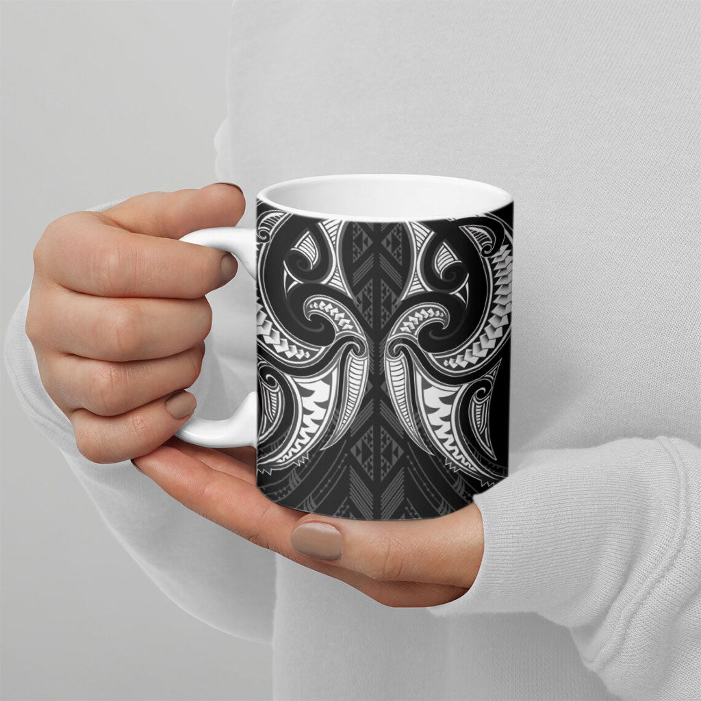Maori Rugby Custom Ngaru Mangopare Ceramic Mug Black Whetu Niho Taniwha Motif LT9 - Polynesian Pride