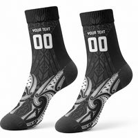 Maori Rugby Custom Ngaru Mangopare Crew Socks Black Whetu Niho Taniwha Motif LT9 - Polynesian Pride