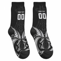 Maori Rugby Custom Ngaru Mangopare Crew Socks Black Whetu Niho Taniwha Motif LT9 - Polynesian Pride