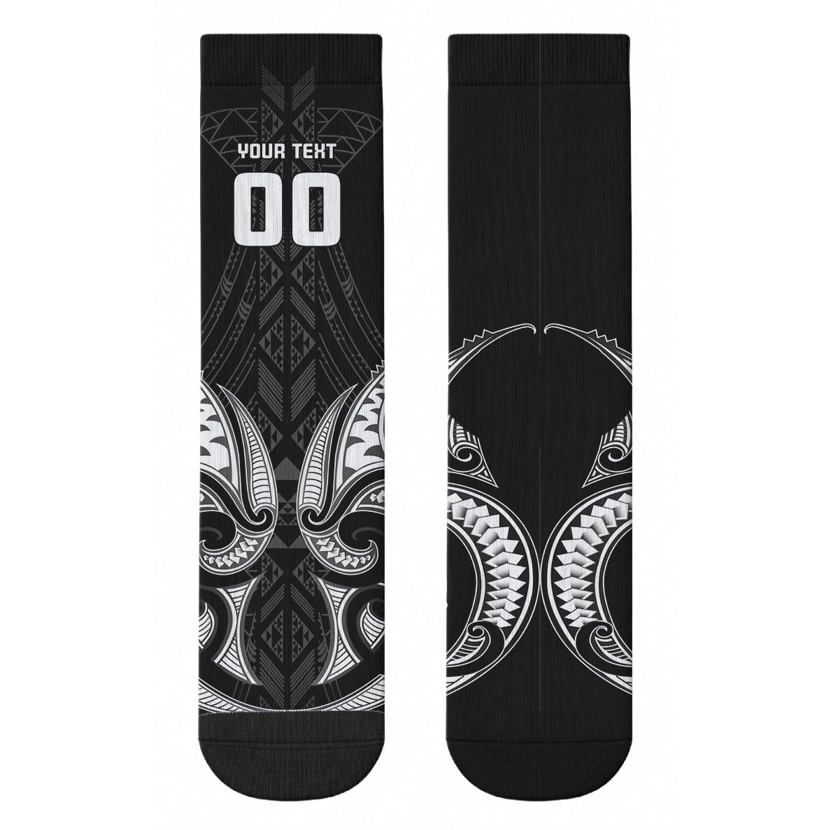 Maori Rugby Custom Ngaru Mangopare Crew Socks Black Whetu Niho Taniwha Motif LT9 - Polynesian Pride