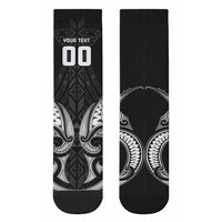 Maori Rugby Custom Ngaru Mangopare Crew Socks Black Whetu Niho Taniwha Motif LT9 - Polynesian Pride