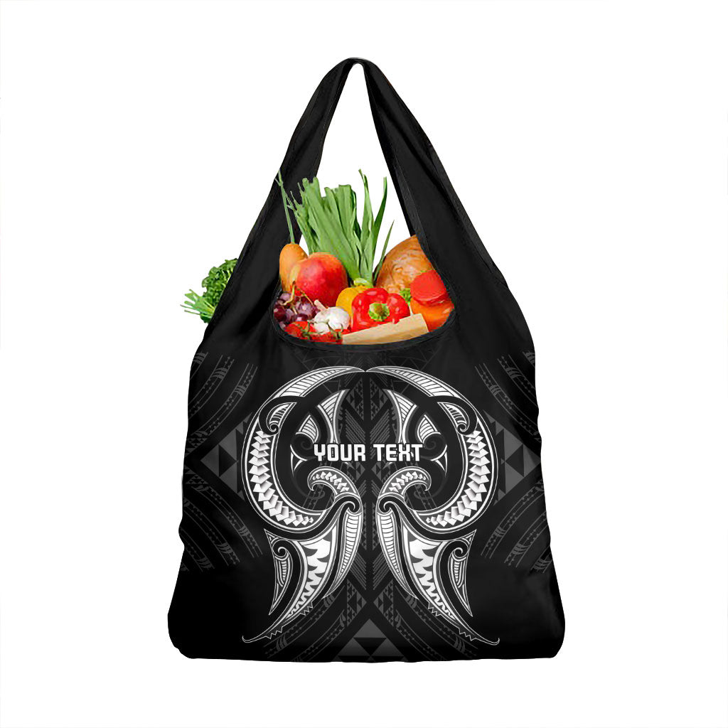 Maori Rugby Custom Ngaru Mangopare Grocery Bag Black Whetu Niho Taniwha Motif LT9 1-pack One Size Black - Polynesian Pride