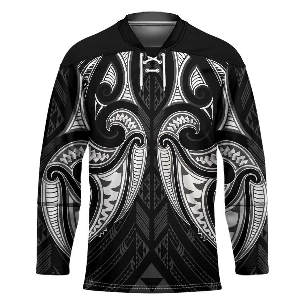 Maori Rugby Custom Ngaru Mangopare Hockey Jersey Black Whetu Niho Taniwha Motif LT9 Unisex Black - Polynesian Pride