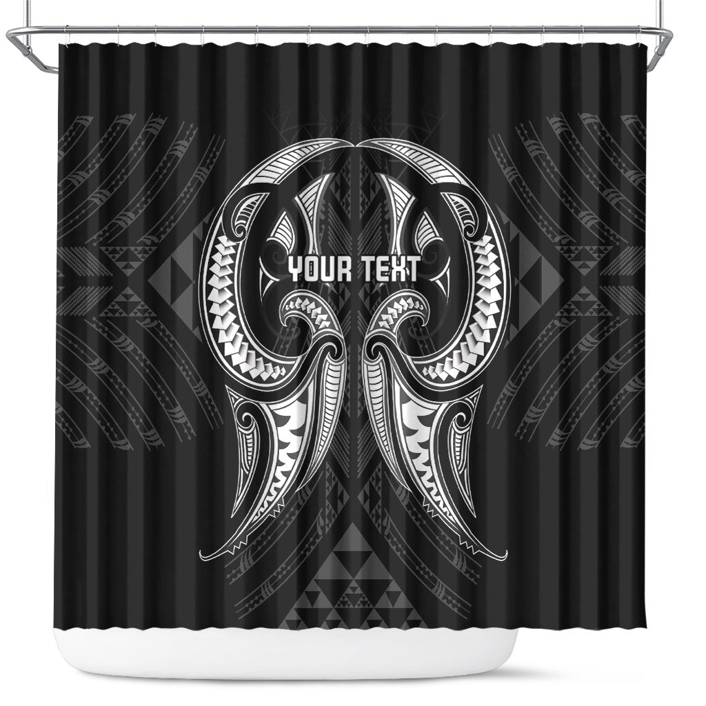 Maori Rugby Custom Ngaru Mangopare Shower Curtain Black Whetu Niho Taniwha Motif LT9 Black - Polynesian Pride