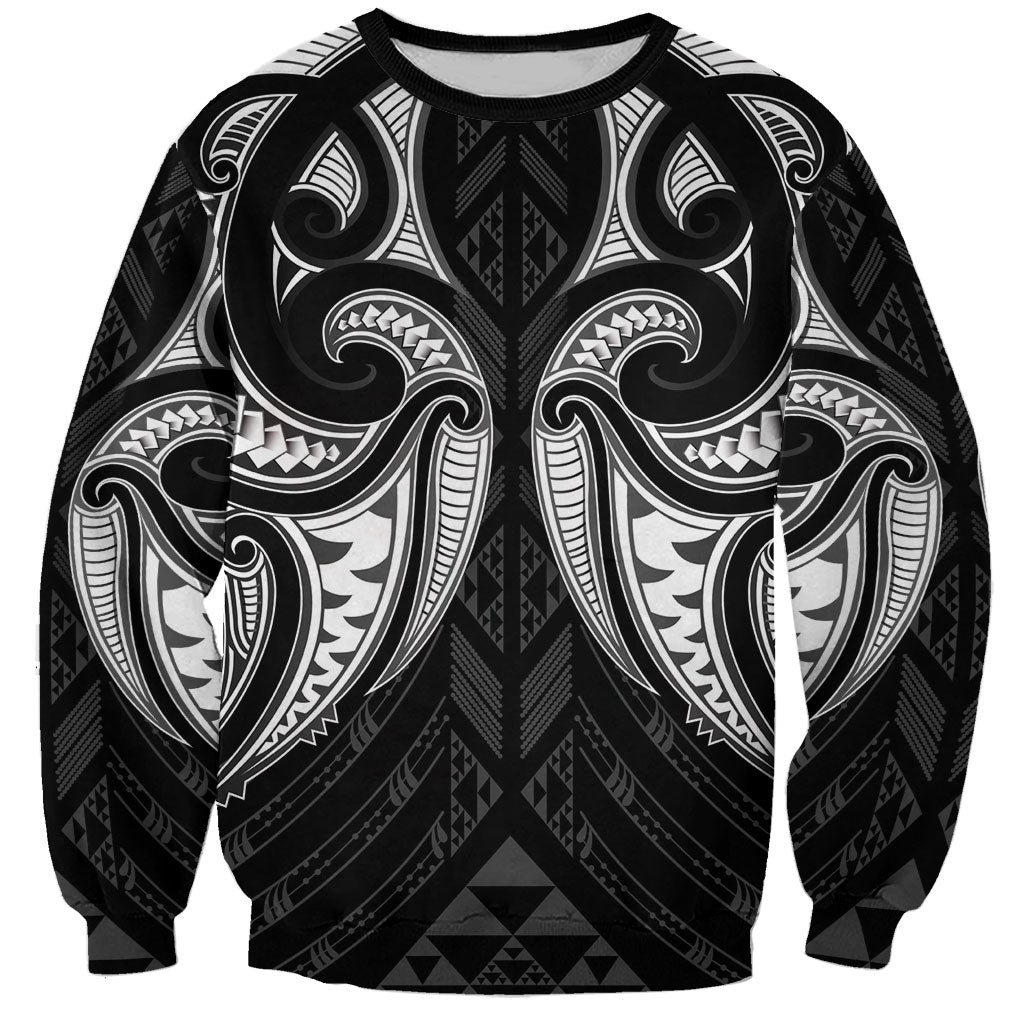 Maori Rugby Custom Ngaru Mangopare Sweatshirt Black Whetu Niho Taniwha Motif LT9 Unisex Black - Polynesian Pride