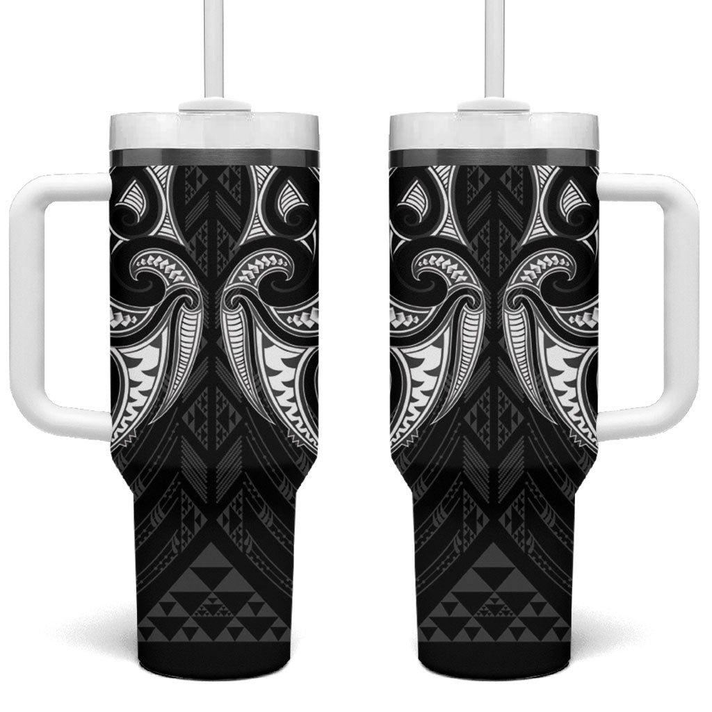 Maori Rugby Custom Ngaru Mangopare Tumbler With Handle Black Whetu Niho Taniwha Motif LT9 One Size: 40 oz Black - Polynesian Pride