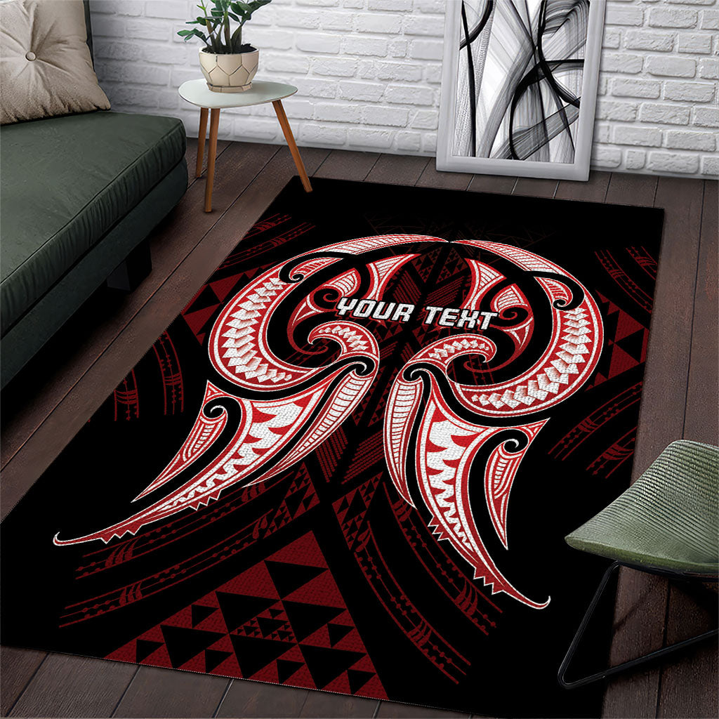 Maori Rugby Custom Ngaru Mangopare Area Rug Black Red Whetu Niho Taniwha Motif LT9 Red - Polynesian Pride