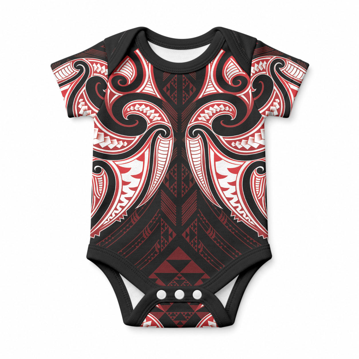 Maori Rugby Custom Ngaru Mangopare Baby Onesie Black Red Whetu Niho Taniwha Motif LT9 Red - Polynesian Pride