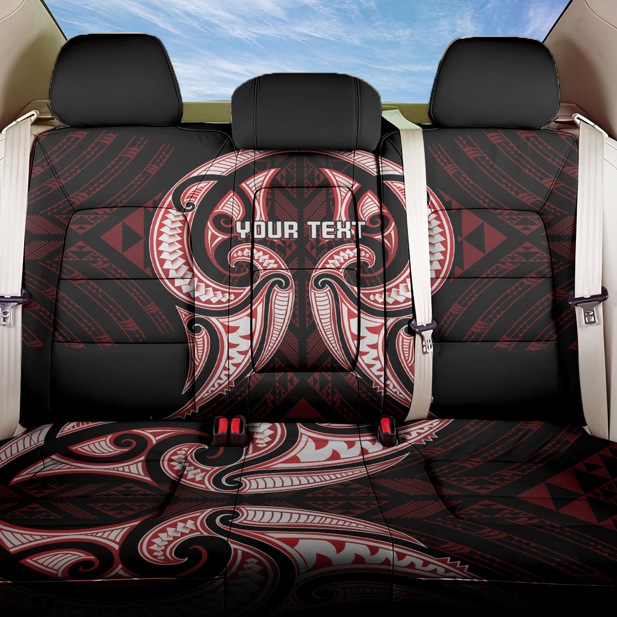 Maori Rugby Custom Ngaru Mangopare Back Car Seat Cover Black Red Whetu Niho Taniwha Motif LT9 One Size Red - Polynesian Pride