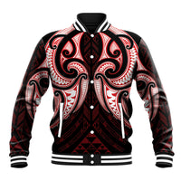 Maori Rugby Custom Ngaru Mangopare Baseball Jacket Black Red Whetu Niho Taniwha Motif LT9 Unisex Red - Polynesian Pride