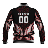 Maori Rugby Custom Ngaru Mangopare Baseball Jacket Black Red Whetu Niho Taniwha Motif LT9 - Polynesian Pride