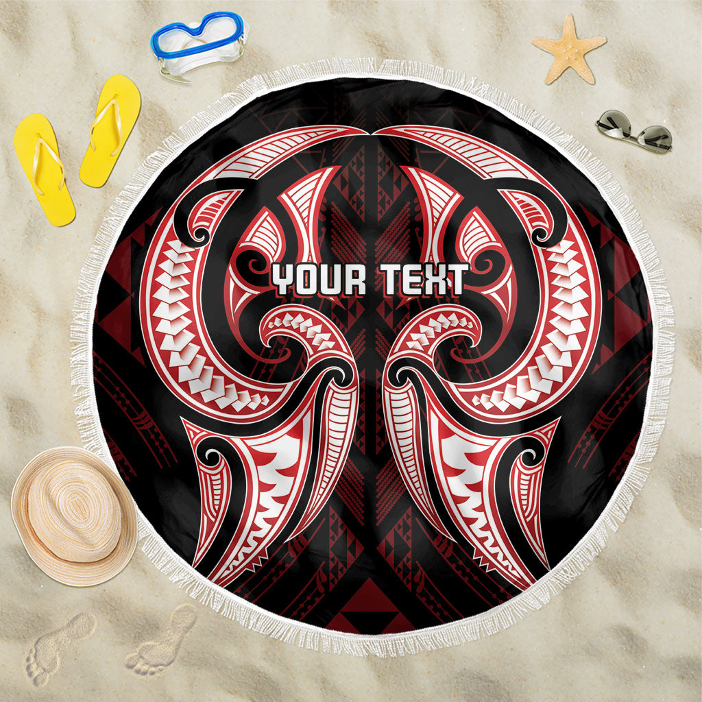 Maori Rugby Custom Ngaru Mangopare Beach Blanket Black Red Whetu Niho Taniwha Motif LT9 One Size 150cm Red - Polynesian Pride