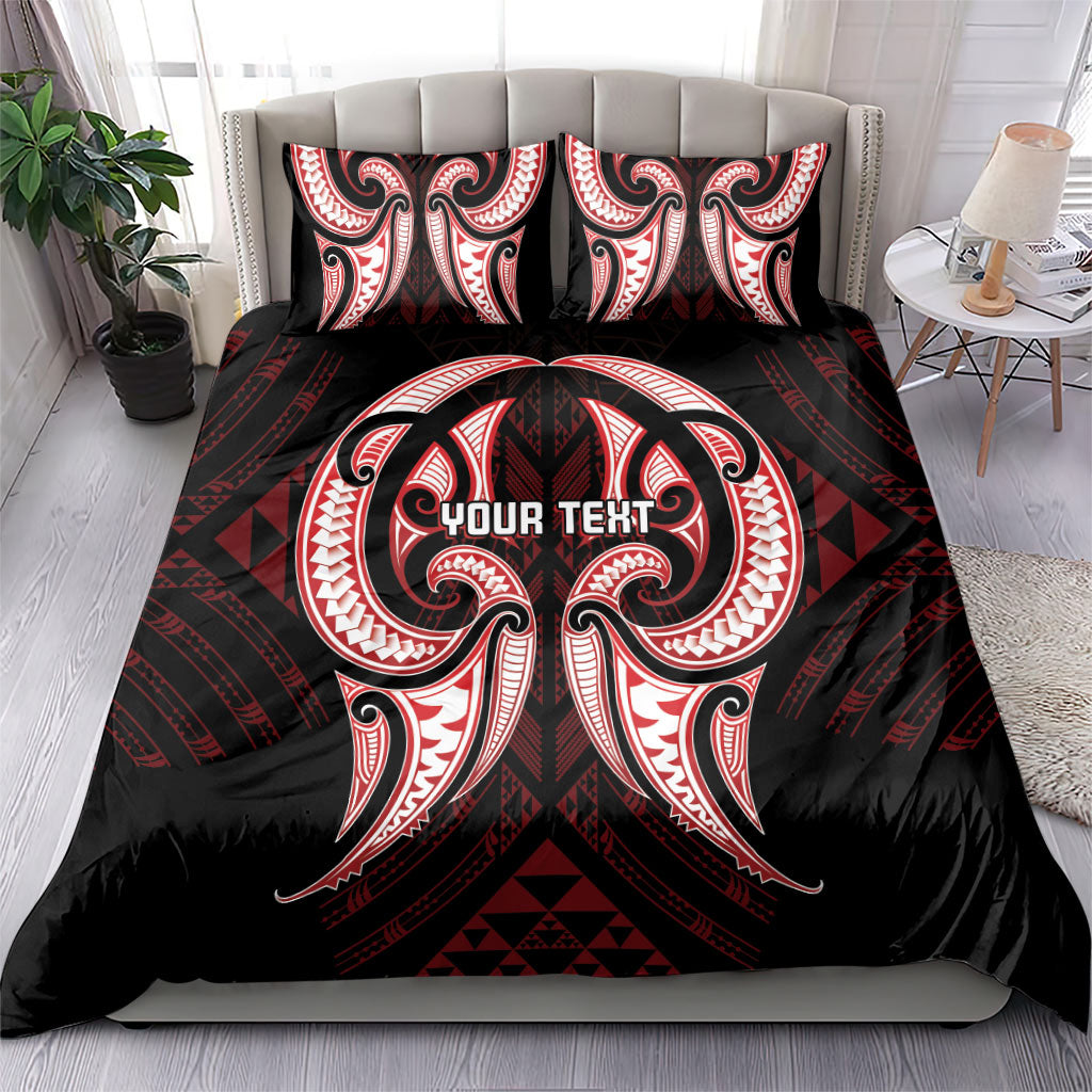 Maori Rugby Custom Ngaru Mangopare Bedding Set Black Red Whetu Niho Taniwha Motif LT9 - Polynesian Pride