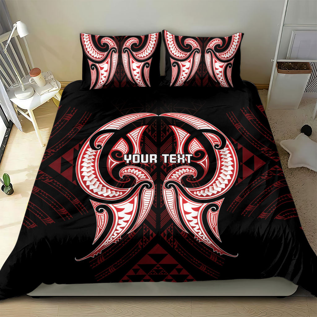 Maori Rugby Custom Ngaru Mangopare Bedding Set Black Red Whetu Niho Taniwha Motif LT9 - Polynesian Pride