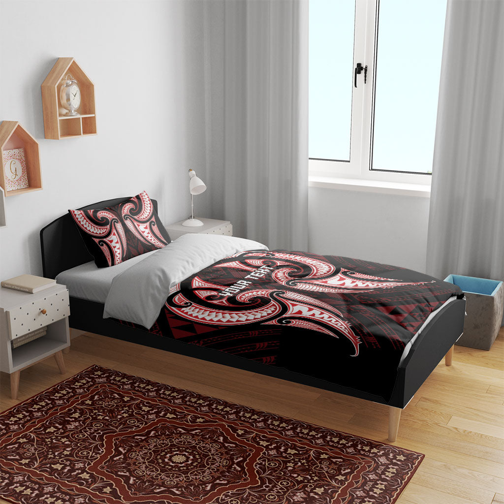 Maori Rugby Custom Ngaru Mangopare Bedding Set Black Red Whetu Niho Taniwha Motif LT9 - Polynesian Pride