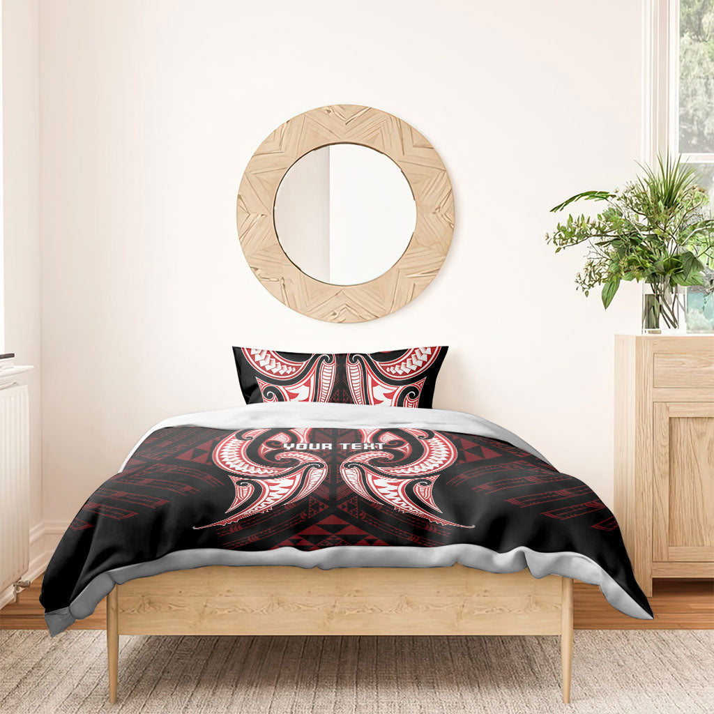 Maori Rugby Custom Ngaru Mangopare Bedding Set Black Red Whetu Niho Taniwha Motif LT9 - Polynesian Pride