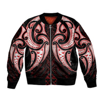 Maori Rugby Custom Ngaru Mangopare Bomber Jacket Black Red Whetu Niho Taniwha Motif LT9 Unisex Red - Polynesian Pride