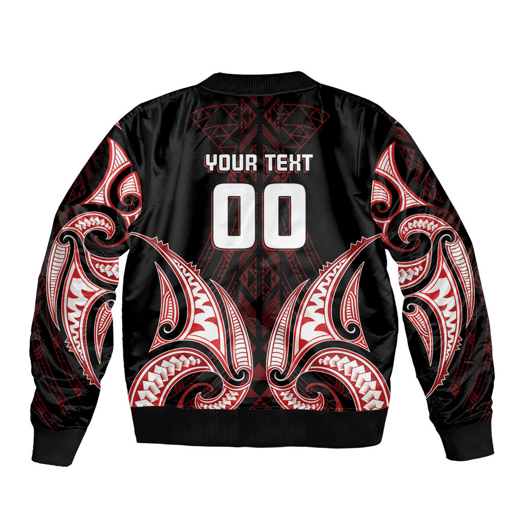 Maori Rugby Custom Ngaru Mangopare Bomber Jacket Black Red Whetu Niho Taniwha Motif LT9 - Polynesian Pride