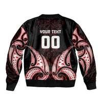 Maori Rugby Custom Ngaru Mangopare Bomber Jacket Black Red Whetu Niho Taniwha Motif LT9 - Polynesian Pride
