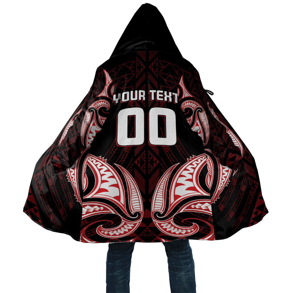 Maori Rugby Custom Ngaru Mangopare Cloak Black Red Whetu Niho Taniwha Motif LT9 Unisex Red - Polynesian Pride