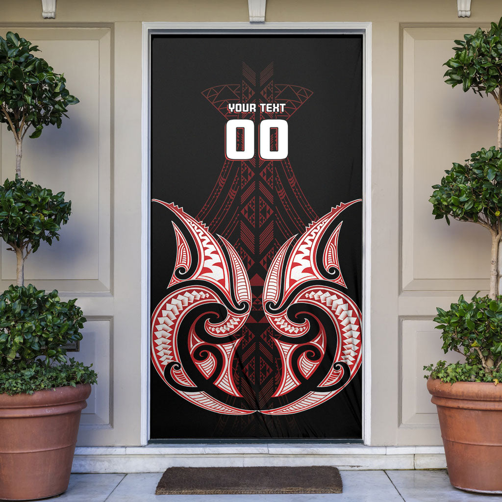 Maori Rugby Custom Ngaru Mangopare Door Cover Black Red Whetu Niho Taniwha Motif LT9 Red - Polynesian Pride