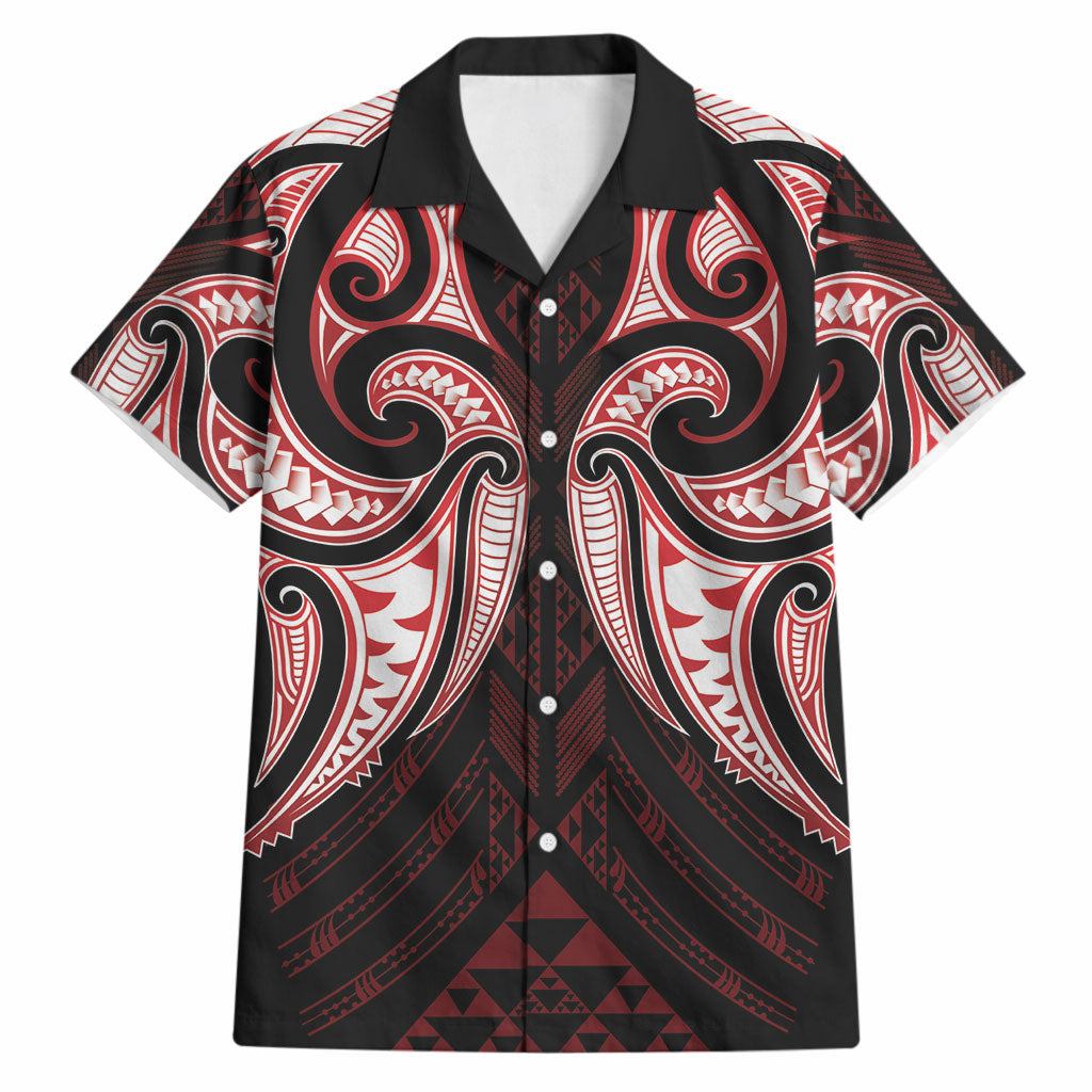 Maori Rugby Custom Ngaru Mangopare Hawaiian Shirt Black Red Whetu Niho Taniwha Motif LT9 Red - Polynesian Pride