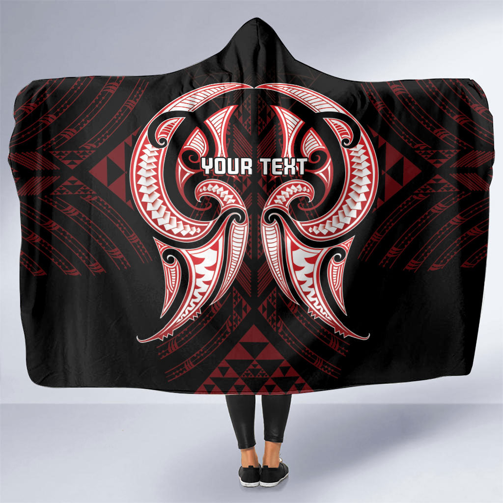 Maori Rugby Custom Ngaru Mangopare Hooded Blanket Black Red Whetu Niho Taniwha Motif LT9 One Size Red - Polynesian Pride