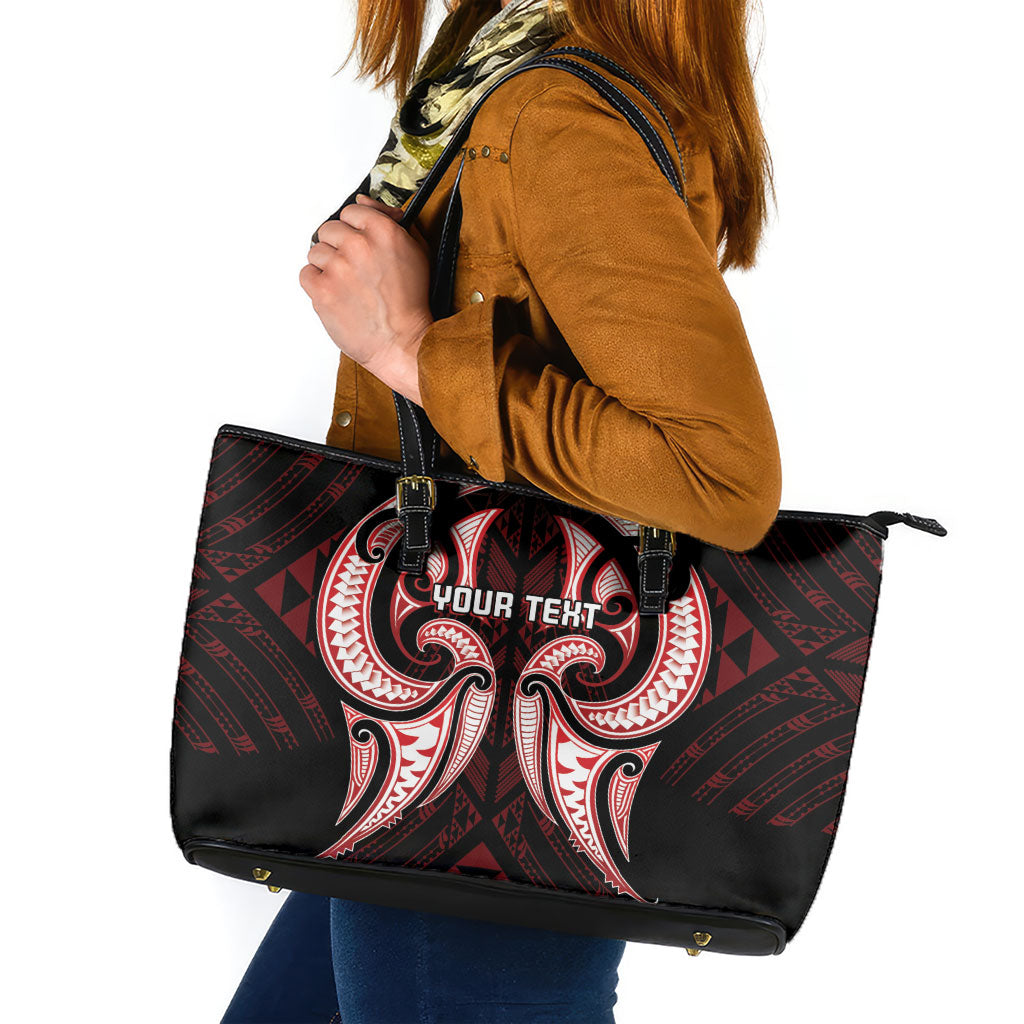 Maori Rugby Custom Ngaru Mangopare Leather Tote Bag Black Red Whetu Niho Taniwha Motif LT9 Red - Polynesian Pride