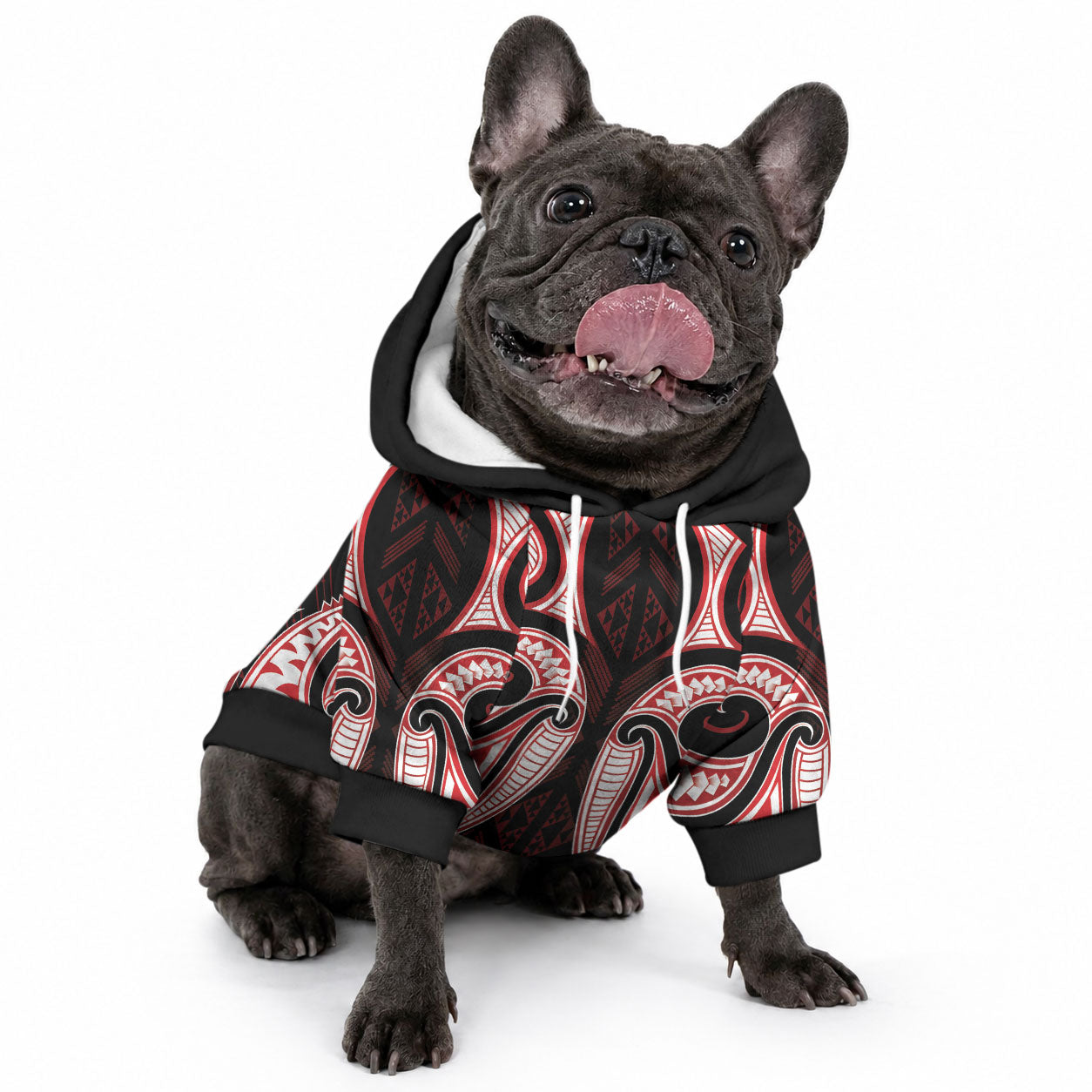Maori Rugby Custom Ngaru Mangopare Pet Hoodie Black Red Whetu Niho Taniwha Motif LT9 - Polynesian Pride