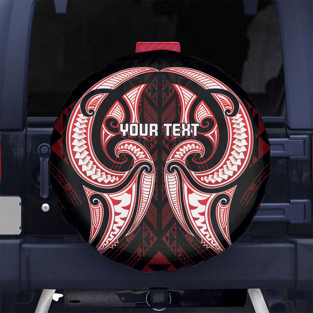 Maori Rugby Custom Ngaru Mangopare Spare Tire Cover Black Red Whetu Niho Taniwha Motif LT9 No hole Red - Polynesian Pride