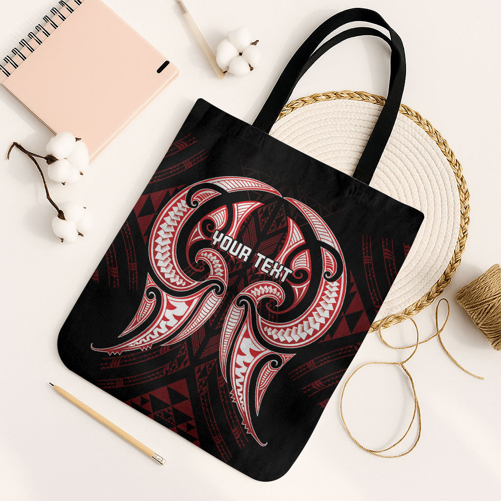 Maori Rugby Custom Ngaru Mangopare Tote Bag Black Red Whetu Niho Taniwha Motif LT9 Black Strap One Size Red - Polynesian Pride