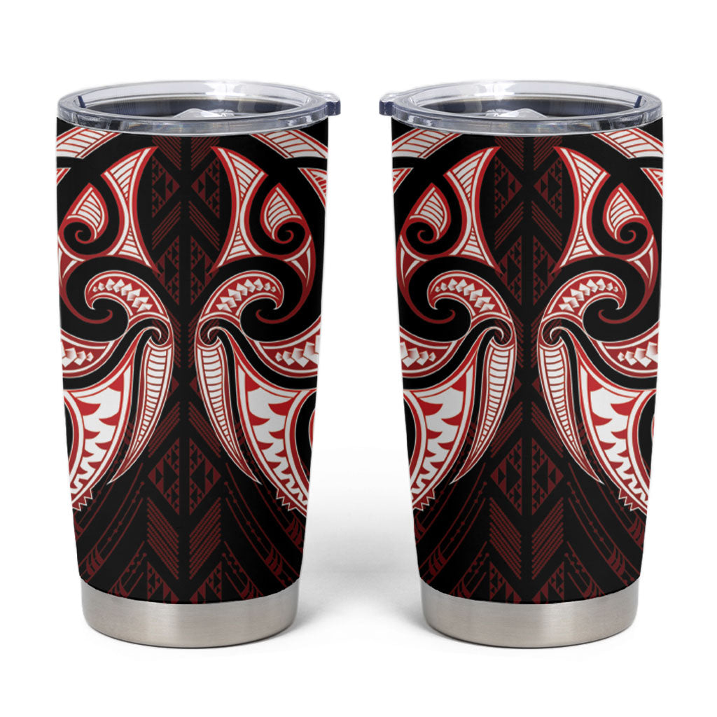 Maori Rugby Custom Ngaru Mangopare Tumbler Cup Black Red Whetu Niho Taniwha Motif LT9 Red - Polynesian Pride