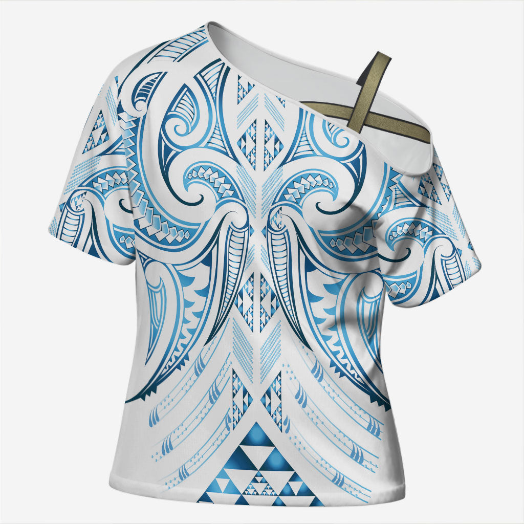 Maori Rugby Custom Ngaru Mangopare Cross Shoulder Shirt Kahui Whetu Niho Taniwha Motif LT9 Female Galaxy - Polynesian Pride