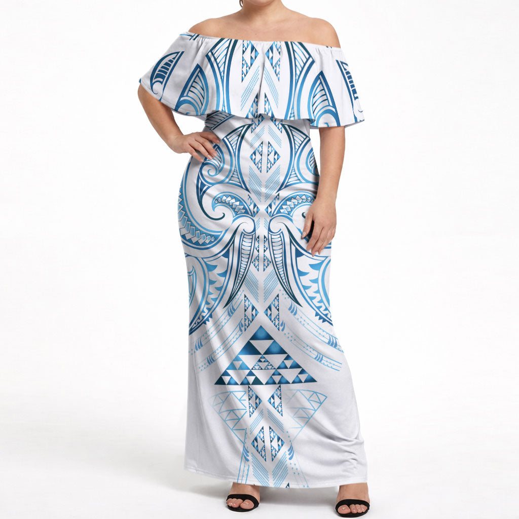 Maori Rugby Custom Ngaru Mangopare Off Shoulder Maxi Dress Kahui Whetu Niho Taniwha Motif LT9 Women Galaxy - Polynesian Pride